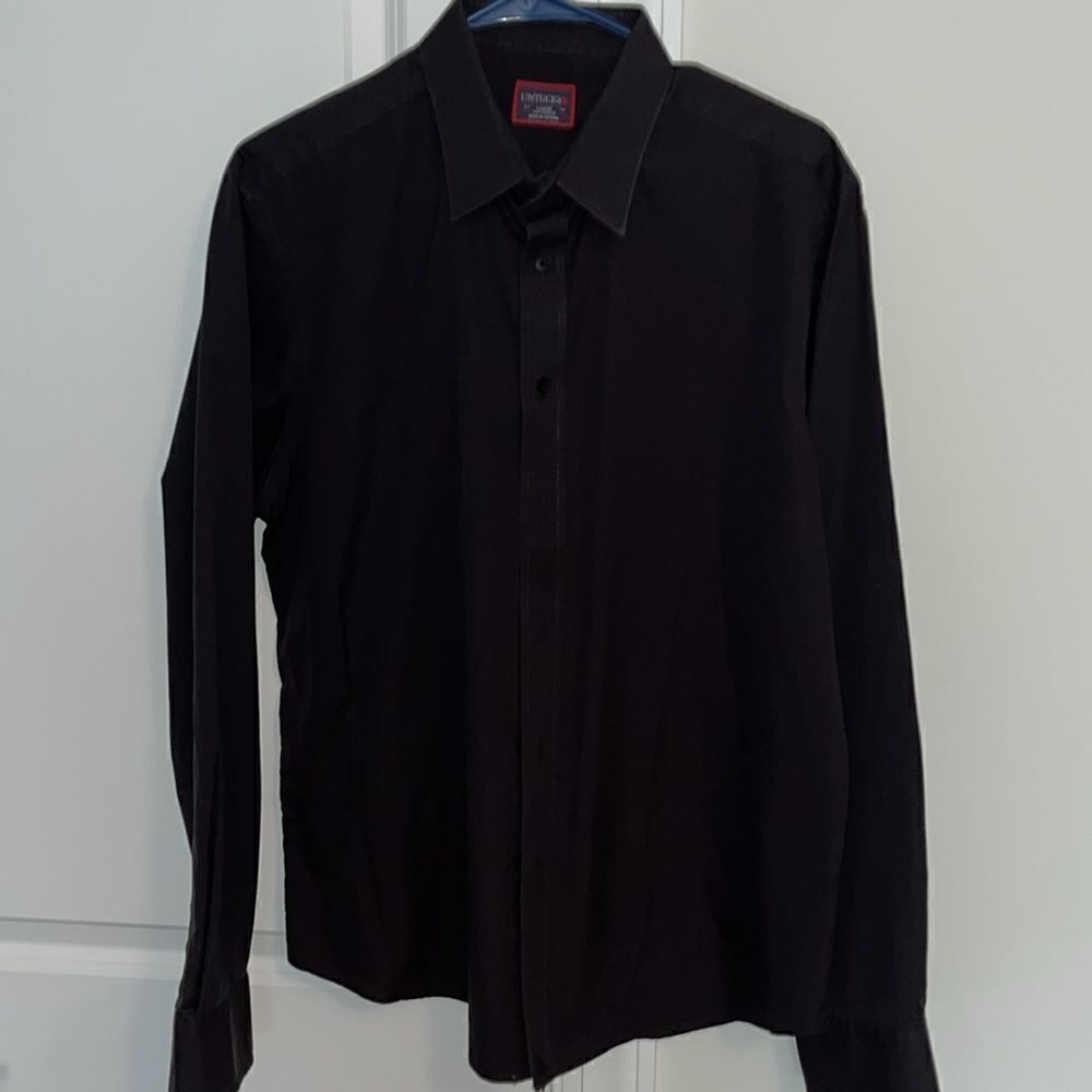 UNTUCKit Polo LS button down BLACK Shirt 100% Cotton shirt pointed collar Large